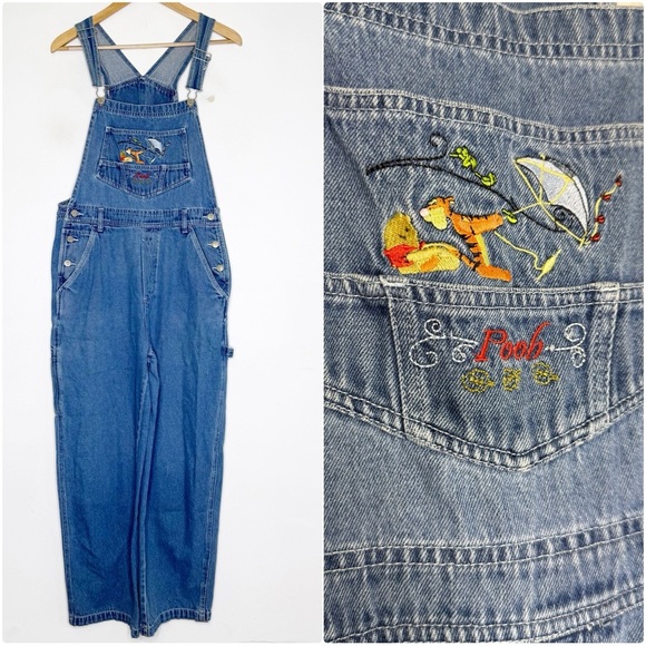 Vintage Winnie the Pooh Denim Overalls Size Medium Embroidered - Picture 1 of 6